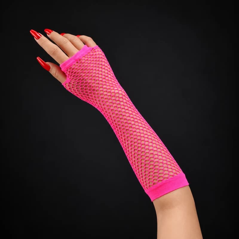 Rose-Pink Long Fishnet Fingerless Glove Pair
