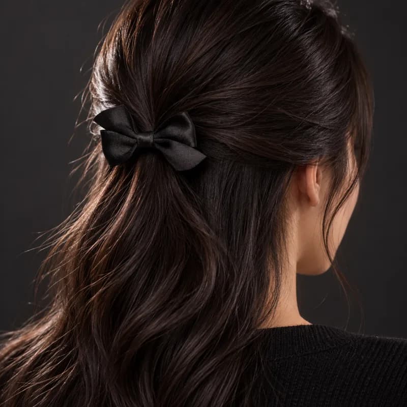 Black Mini Fabric Bow Hair Clip